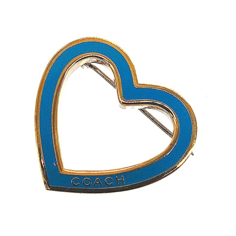 COACH Vintage Heart Pin Brooch in Sky Blue and Gold Tone Purse Backpack Charm - Picture 2 of 8